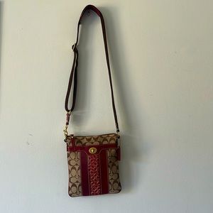 Vintage Coach logo red gold and brown shoulder tote